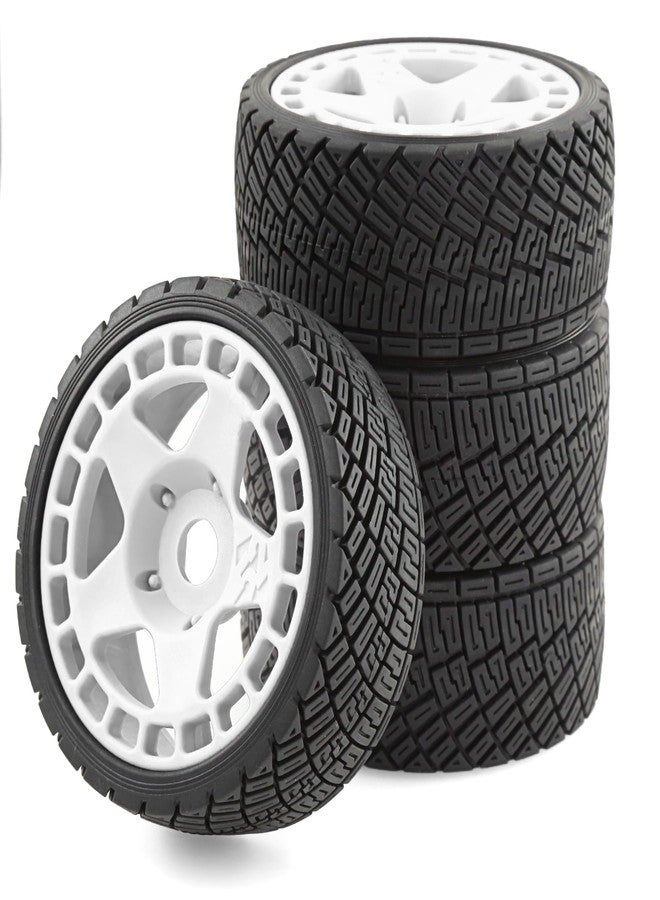 Chanjorlin 1/8 1/7 RC On Road Tires and Hard Plastic Rally Racing Wheels 17mm Hex Touring Tyres OD 3.94'' for 1:8 1:7 Street Drift Car ARRMA Losi Kyosho GT2 W10 Tamiya HPI WR8 HSP 4PCS (White) - Image 1